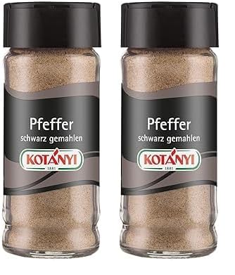 Kotányi Pfeffer schwarz gemahlen, für die perfekte Schärfe, ideal für Fleisch, Fisch, Gemüse, im praktischen Glas, 80 ml (Packung mit 2) von Kotanyi