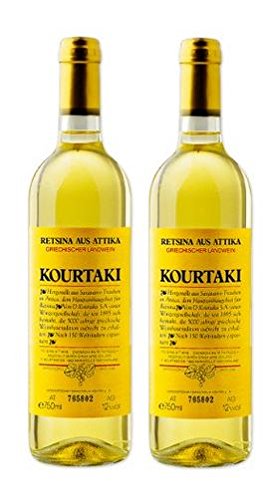 2x 750 ml Retsina Kourtaki 12% gehartzter Weißwein Weiß Wein aus Griechenland Attika Savatiano von Kourtaki
