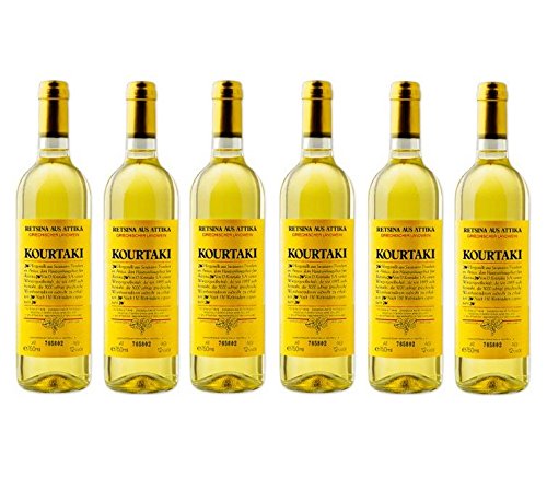 6x 750 ml Retsina Kourtaki Spar Set 12% gehartzter Weißwein Weiß Wein aus Griechenland Attika Savatiano von Kourtaki