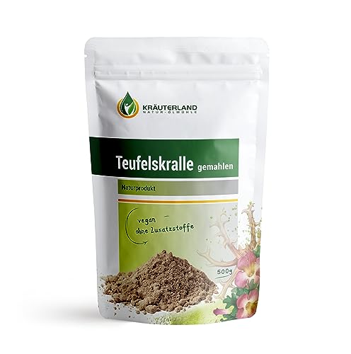 Kräuterland Teufelskralle gemahlen, 500g Pulver, 100% Rein, original afrikanische Premiumqualität, mehr Freude an Bewegung, für Mensch, Hund, Pferd und Katze von KRÄUTERLAND N A T U R - Ö L M Ü H L E