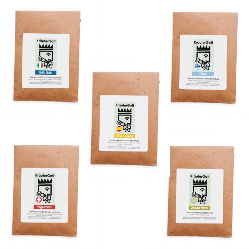 5 Kräutermischungen Probier Set - ohne Salz von KräuterGott