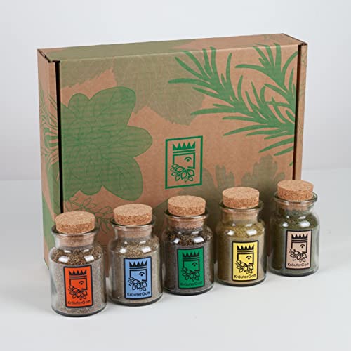 Kräutersalz Box von KräuterGott - Original und handgefertigt mit 50% Kräuteranteil - 5 Kräutersalze in edlen Korkengläsern Kräutersalz Box von KräuterGott - Original und handgefertigt mit 50% Kräuteranteil - 5 Kräutersalze in edlen Korkengläsern von KräuterGott