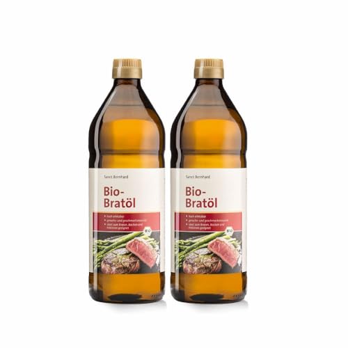 Sanct Bernhard Bio-Bratöl | 100% High-Oleic-Sonnenblumenöl | Hoch erhitzbar | Zum Kochen, Frittieren & Backen | 2x 750-ml-Glasflasche von Kräuterhaus Sanct Bernhard