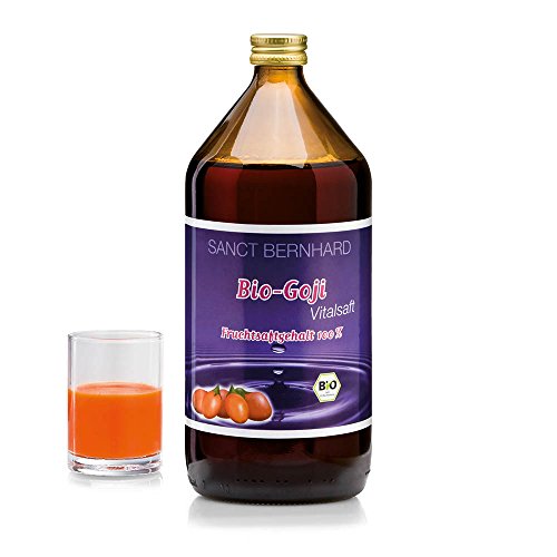 Sanct Bernhard Bio-Goji-Vitalsaft | Fruchtsaftgehalt 100% ohne Zusatz von Zucker oder Konservierungsstoffen | 1-Liter-Glasflasche von Kräuterhaus Sanct Bernhard