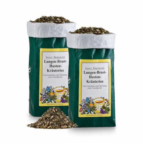 Sanct Bernhard Lungen-Brust-Husten-Kräutertee, Teemischung mit Eibischwurzel, bitterem Fenchel, isländischem Moos, Spitzwegerichblättern, Süßholzwurzel und Thymian - 2 x 150 g Sanct Bernhard Lungen-Brust-Husten-Kräutertee, Teemischung mit Eibischwurzel, bitterem Fenchel, isländischem Moos, Spitzwegerichblättern, Süßholzwurzel und Thymian - 2 x 150 g von Kräuterhaus Sanct Bernhard