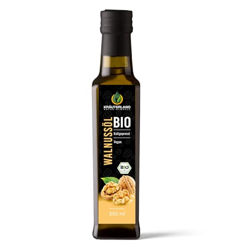 Kräuterland Bio Walnussöl 250ml - Walnusskern Öl nativ, kaltgepresst & vegan - Speiseöl zum Kochen, Backen & für Salate - Nussöl in Premium Qualität von Kräuterland Natur-Ölmühle