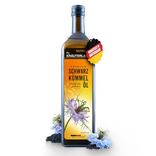 NUTRILIFE by Kräuterland Schwarzkümmelöl 1L (1000ml), Gefiltert, Kaltgepresst, 100% Nigella Sativa, ohne Zusatz von Aromen, Frabstoffe & Konservierungsstoffe - direkt aus unsrer hessischen Ölmühle von KRÄUTERLAND N A T U R - Ö L M Ü H L E