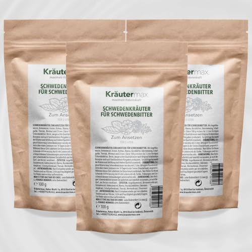 Kräutermax Schwedenkräuter Ansatz Ansatzmischung Zum Ansetzen von 2 Liter Schwedenbitter 3 x 100 g Kräutermax Schwedenkräuter Ansatz Ansatzmischung Zum Ansetzen von 2 Liter Schwedenbitter 3 x 100 g von Kräutermax.
