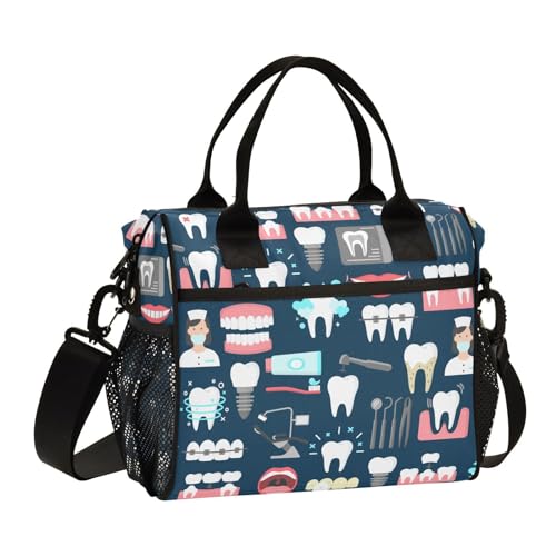 Krafig Lunchtasche mit Zahnmuster, wiederverwendbare Lunchbox für Büro, Wandern, Picknick, Strand, isolierte Kühltasche, Lebensmittelbehälter mit verstellbarem Schultergurt, für Damen, Herren, Krafig Lunchtasche mit Zahnmuster, wiederverwendbare Lunchbox für Büro, Wandern, Picknick, Strand, isolierte Kühltasche, Lebensmittelbehälter mit verstellbarem Schultergurt, für Damen, Herren, von Krafig
