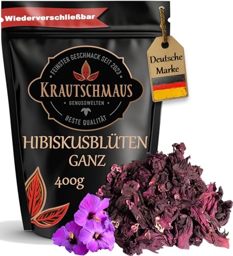 400g Hibiskusblüten ganz getrocknet, hochwertige Blüten von Krautschmaus, essbare Blüten, schonend getrocknet, intensiv duftend für Hibiskusblütentee, ohne Zusatzstoffe von Krautschmaus JSD