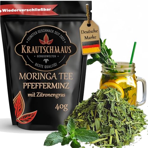40g Moringa Pfefferminz Tee von Krautschmaus, für Kräutertee, Eistee, Früchtetee, schonend getrocknet, mit Zitronengras, für leckere Kaltgetränke, intensiv duftend und aromatisch von Krautschmaus JSD