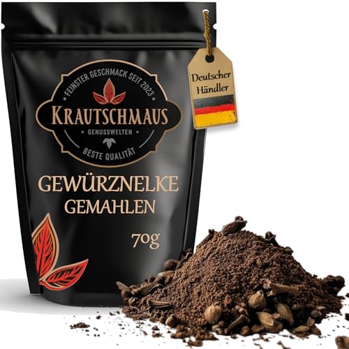 70g Nelke gemahlen von Krautschmaus, zum Würzen, Kochen, Backen und Braten, für Desserts und Getränke, fruchtige Marmeladen und Fruchtkompott, würzig-süßlich im Geschmack, ohne Zusatzstoffe 70g Nelke gemahlen von Krautschmaus, zum Würzen, Kochen, Backen und Braten, für Desserts und Getränke, fruchtige Marmeladen und Fruchtkompott, würzig-süßlich im Geschmack, ohne Zusatzstoffe von Krautschmaus JSD