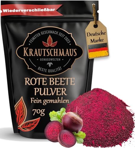 70g Rote Beete Pulver von Krautschmaus, zum Färben, Würzen und Kochen, schonend getrocknet und gemahlen, intensive Farbe, für Desserts, Smoothies und Joghurts, ohne Zusatzstoffe 70g Rote Beete Pulver von Krautschmaus, zum Färben, Würzen und Kochen, schonend getrocknet und gemahlen, intensive Farbe, für Desserts, Smoothies und Joghurts, ohne Zusatzstoffe von Krautschmaus JSD