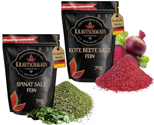 70g Spinatsalz und 70g Rote Beete Salz für den Streuer von Krautschmaus, gemischt mit rosa Natursalz fein, bekannt als Himalaya Salz, Kristallsalz aus Salt Range Pakistan 70g Spinatsalz und 70g Rote Beete Salz für den Streuer von Krautschmaus, gemischt mit rosa Natursalz fein, bekannt als Himalaya Salz, Kristallsalz aus Salt Range Pakistan von Krautschmaus JSD