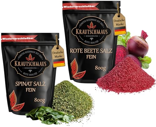 800g Spinatsalz und 800g Rote Beete Salz für den Streuer von Krautschmaus, gemischt mit rosa Natursalz fein, bekannt als Himalaya Salz, Kristallsalz aus Salt Range Pakistan von Krautschmaus JSD