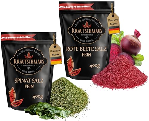 800g Spinatsalz und 800g Rote Beete Salz für den Streuer von Krautschmaus, gemischt mit rosa Natursalz fein, bekannt als Himalaya Salz, Kristallsalz aus Salt Range Pakistan von Krautschmaus JSD