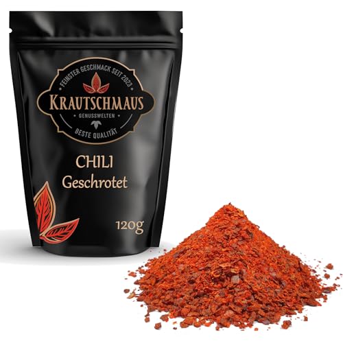 Krautschmaus Chili Flocken geschrotet 120g, Chiliflocken scharf, ohne Zusatzstoffe, Chilli Gewürz, geschrotete Chilischoten, Chilliflocken, Premium Chiligewürz scharf, Chili gehackt von Krautschmaus