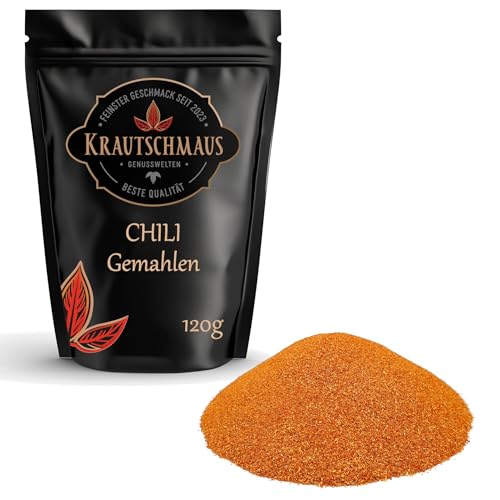 Krautschmaus Chili Pulver gemahlen 120g, Chilli Gewürz, gemahlene Chilischoten, Chilipulver ohne Zusatzstoffe, Premium Chiligewürz, Würze von Krautschmaus