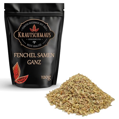 Krautschmaus Fenchelsamen ganz 120g, Fenchel Samen, Fenchelsaat zum Würzen und Kochen, aromatische Fenchelkörner ohne Zusatzstoffe von Krautschmaus