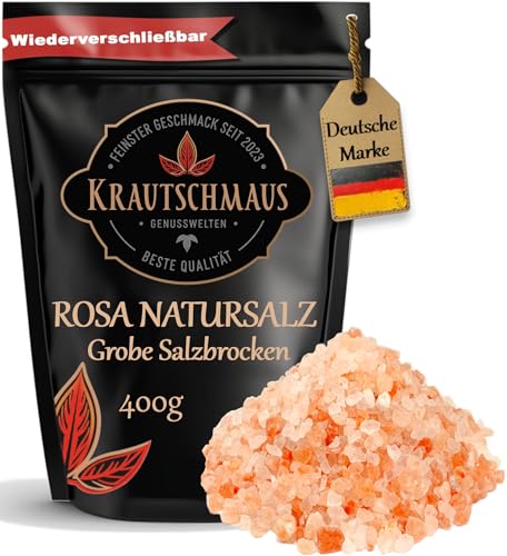 Krautschmaus rosa Natursalz grob 400g, bekannt als Himalaya Salz, Kristallsalz aus Salt Range Pakistan, grobes Steinsalz, pinkes Speisesalz ohne Zusatzstoffe von Krautschmaus