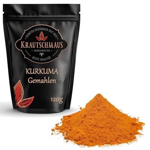 Krautschmaus Kurkuma Pulver 120g, Kurkumapulver gemahlen, Curcuma Gewürz, fein gemahlene Kurkumawurzel, Curcumapulver ohne Zusatzstoffe von Krautschmaus