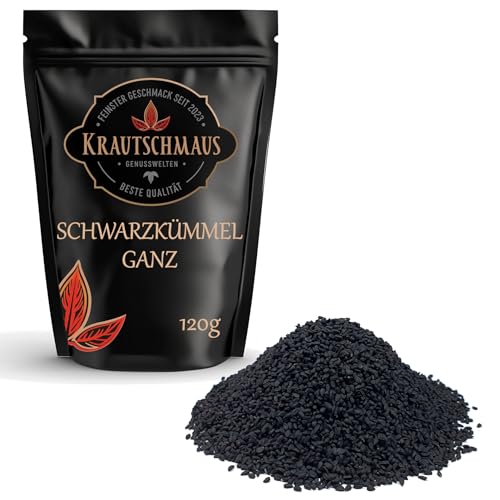 Krautschmaus Schwarzkümmelsamen ganz 120g, Schwarz Kümmel, Schwarzkümmel Samen, Schwarzkümmelsaat, Schwarzkümmelkörner ohne Zusatzstoffe von Krautschmaus