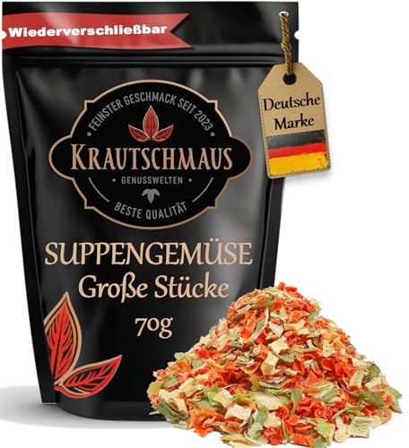 Krautschmaus Suppengemüse getrocknet 70g grob, Suppengewürz ohne Zusatzstoffe, Suppe Gemüse, Premium Suppengrün getrocknet, große Stücke von Krautschmaus