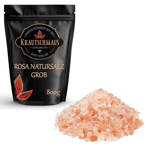 Krautschmaus rosa Natursalz grob 800g, bekannt als Himalaya Salz, Kristallsalz aus Salt Range Pakistan, grobes Steinsalz, pinkes Speisesalz ohne Zusatzstoffe von Krautschmaus