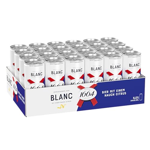 Kronenbourg 1664 Blanc Bier mit einem Hauch Citrus 0,33l Dose Sleek Can Dosenbier; 24 Dosen mit 5,0 Prozent Vol; Bier Palette Einweg (24 x 0,33 l) von Kronenbourg 1664