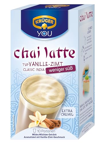 KRÜGER YOU chai latte Vanille-Zimt weniger süß, Instantzubereitung für Teegtränke, aromatisiert mit Vanille-Zimt-Geschmack mit weniger Zucker, 140 g (10 x 14 g Sachets) von Krüger