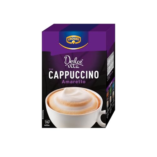 KRÜGER Dolce Vita Cappuccino Amaretto, aromatisiertes Getränkepulver mit löslichem Bohnenkaffee, Cappuccino zum anrühren, 8x 150 g Packung (10 x 15 g Sachets) von Krüger