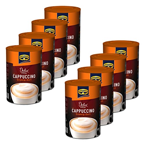 KRÜGER Dolce Vita Cappuccino Cremig-Zart, Getränkepulver mit löslichem Bohnenkaffee, Cappuccino zum anrühren, 8x 200 g Dose von Krüger