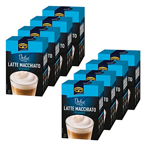 KRÜGER Dolce Vita Latte Macchiato, Getränkepulver mit löslichem Bohnenkaffee, Latte Macchiato zum anrühren, 8x 150 g (10 x 15 g Sachets) von Krüger