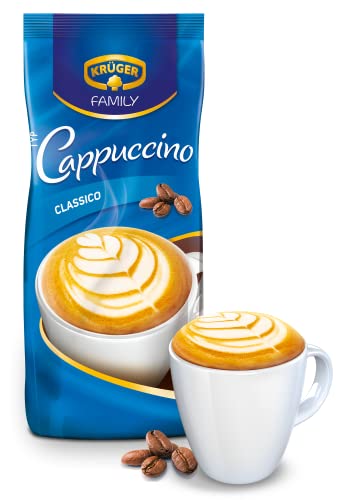 KRÜGER Family Cappuccino Classico, aromatisiertes Getränkepulver mit löslichem Bohnenkaffee, koffeinhaltig, 12x 500 g Beutel von Krüger