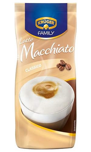 KRÜGER Family Latte Macchiato, aromatisiertes Getränkepulver mit löslichem Kaffee, koffeinhaltig, 500 g Beutel von Krüger