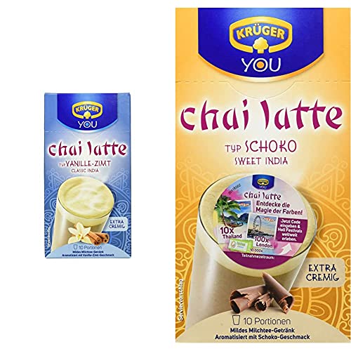 Krüger Chai Latte Vanille-Zimt Milchtee-Getränk (1 x 250 g Packung) & Chai Latte Schoko Milchtee (1 x 250 g) von Krüger