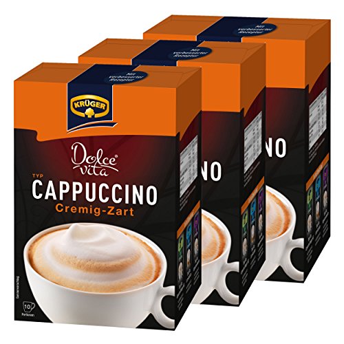 Krüger Dolce Vita Cappuccino, Cremig-Zart, Milchkaffee, Milch Kaffee aus löslichem Bohnenkaffee, 30 Portionsbeutel von Krüger