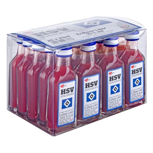 HSV-Schlückchen Erdbeerlikör 15% vol (20 x 0,02 l) von Krugmann Markenspirituosen GmbH & Co. KG, Krim 2, 58540 Meinerzhagen
