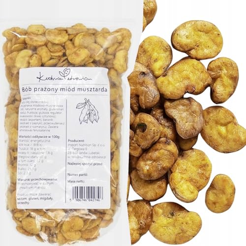 Kuchnia Zdrowia - Geröstete Saubohnen mit Honig und Senf - Hohe Qualität - Puffbohnenchips - Ohne Konservierungsstoffe - Auslaufsichere Verpackung mit Reißverschluss - Doypack: (500, Gramm) von Kuchnia Zdrowia
