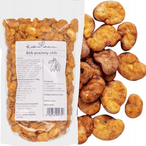 Kuchnia Zdrowia - Geröstete Saubohnen mit etwas Chili - Puffbohnenchips - Pikanter Snack - Auslaufsichere Verpackung mit Reißverschluss - Doypack: (250, Gramm) von Kuchnia Zdrowia