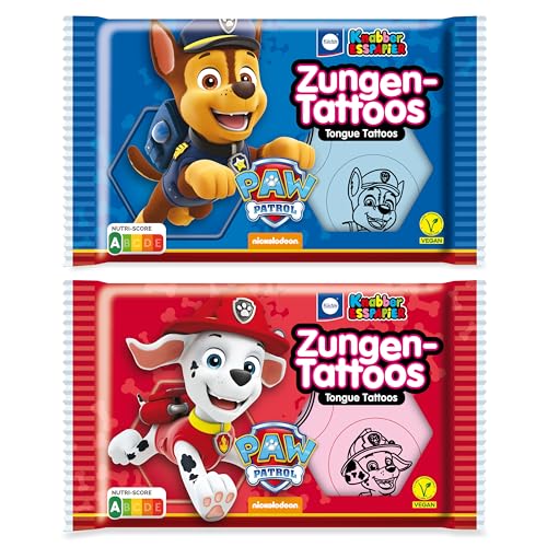 Küchle Knabber Esspapier Zungentattoos 2er Set (2x11g) - Vegane Süßigkeit mit PawPatrol Motiven, zufällige Auswahl aus 4 Motiven, Rote & Blaue Oblaten mit fruchtigem Süßem Geschmack von Küchle