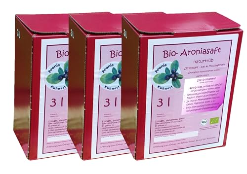Bio-Aroniasaft 3 x 3 Liter Box aus sächsischem Anbau - Aroniasaft aus 100% Aroniabeeren, 9 Liter, DE-ÖKO-006 von Kühnert Aronia