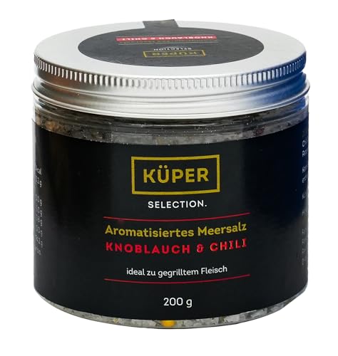 Küper Selection – 200g Aromatisiertes Meersalz mit 1,4% Chili, Knoblauch und Petersilie in grober Körnung, zum Würzen und Verfeinern von Küper Selection