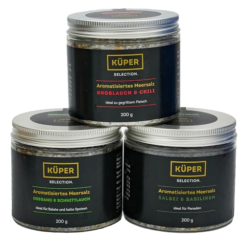 Küper Selection – Salz-Set 3x200g Meersalz mit verschiedenen Aromen, wie Oregano, Salbei und Chili in grober Körnung von Küper Selection