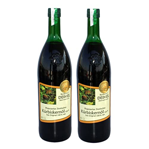 Kürbishof DEIMEL Steiermark/Austria - Sparangebot 2 x 1000 ml - Original Steirisches Kürbiskernöl g.g.A. - Jährlich prämiert von Kürbishof DEIMEL