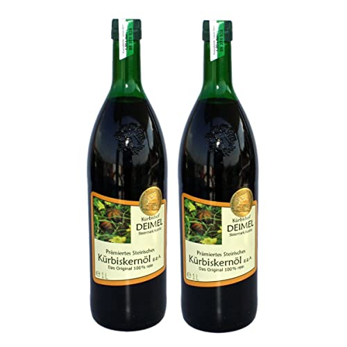 Kürbishof DEIMEL Steiermark/Austria - Sparangebot 2 x 1000ml - Original Steirisches Kürbiskernöl g.g.A. - Jährlich prämiert von Kürbishof DEIMEL