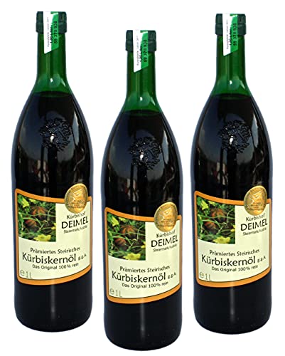 Kürbishof DEIMEL Steiermark/Austria - Sparangebot 3 x 1000 ml - Original Steirisches Kürbiskernöl g.g.A. - Jährlich prämiert von Kürbishof DEIMEL