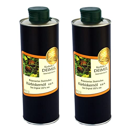 Kürbishof DEIMEL Steiermark/Austria - Sparangebot 2 x 500 ml Dose Original Steirisches Kürbiskernöl - Jährlich prämiert von Kürbishof DEIMEL