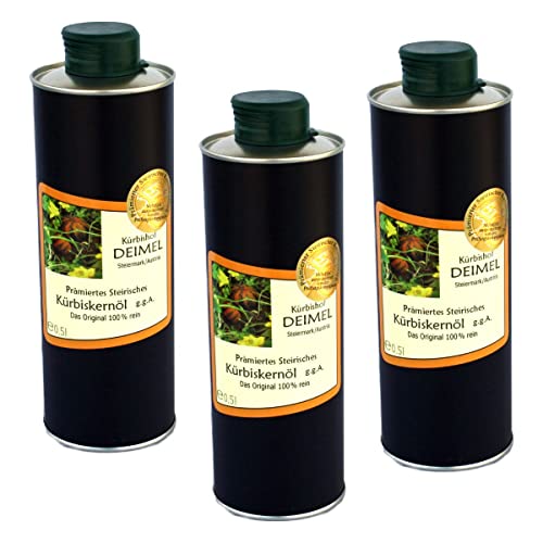 Kürbishof DEIMEL Steiermark/Austria - Sparangebot 3 x 500 ml Dose Original Steirisches Kürbiskernöl - Jährlich prämiert von Kürbishof DEIMEL