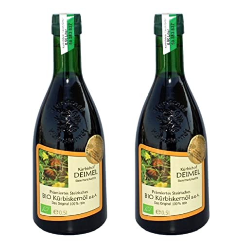 Kürbishof DEIMEL Steiermark/Austria - Sparangebot 2 x 500 ml Original Steirisches BIO Kürbiskernöl g.g.A. - Jährlich prämiert von Kürbishof DEIMEL